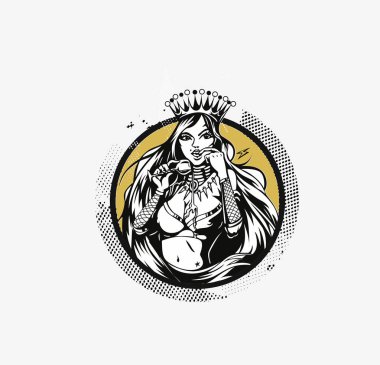 Kraliçe bir kadeh şarap, vektör çizim ile.