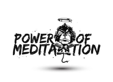 Siyah arka plan üzerine izole maymun. Meditasyon maymun bir yoga poz. vektör çizim. 