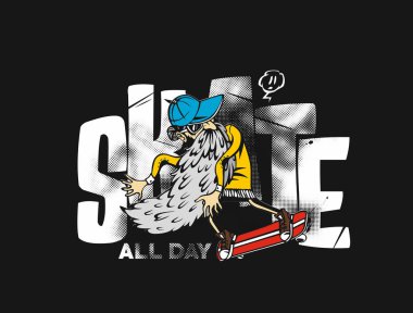 Serin hipster patenci kaykay, elle çizilmiş kroki vektör çizim ile.