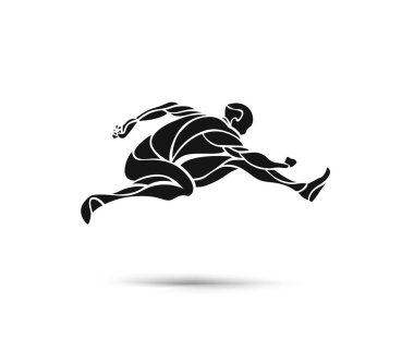 Athletic man practicing lomg jump in track and field, vector illustration. clipart