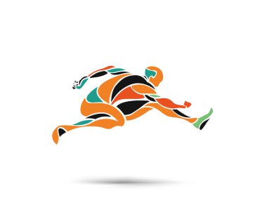 Athletic man practicing lomg jump in track and field, vector illustration. clipart