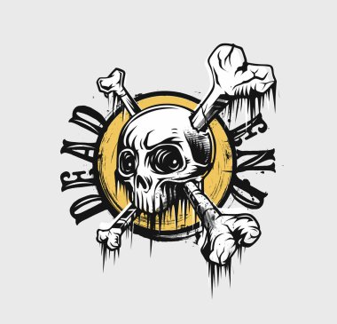 Metin çıkmaz, vektör çizim ile kafatası T gömlek grafik tasarım.