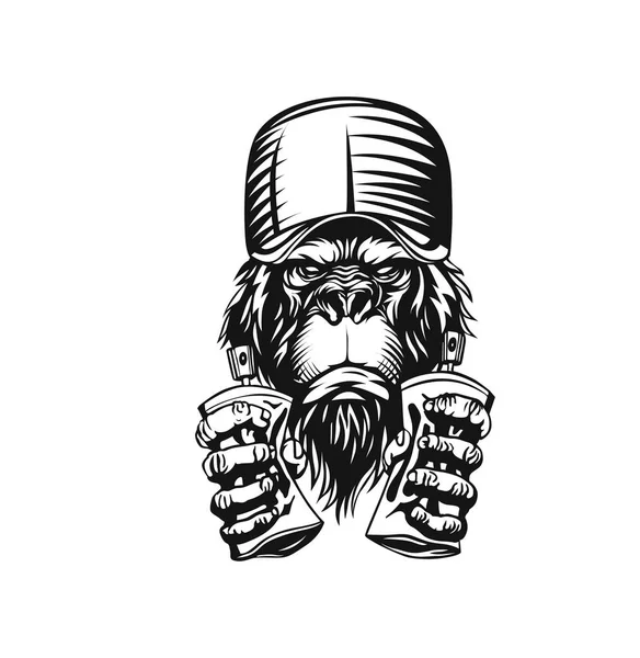 Singe Avec Capuchon Pour Shirt Imprimé Illustration Vectorielle — Image vectorielle