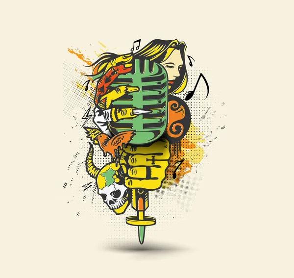 Femme Main Tenant Microphone Illustration Vectorielle — Image vectorielle