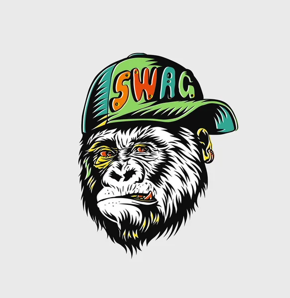 Scimmia Swag Con Cappuccio Scimmia Attributi Moderni Street Style Shirt — Vettoriale Stock