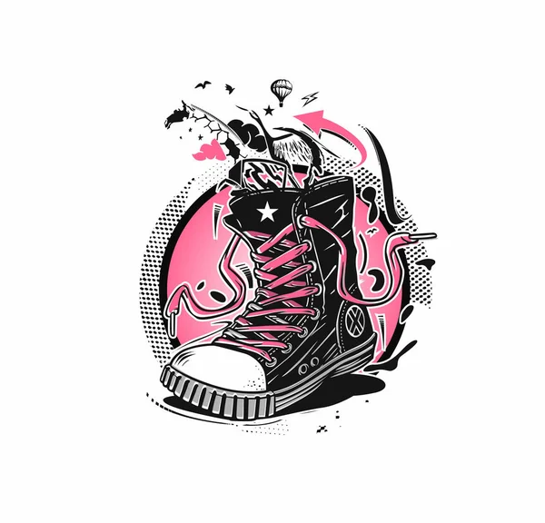 Zapatillas Hipster Gráfico Dibujado Mano Ilustración Moda Vectorial — Vector de stock