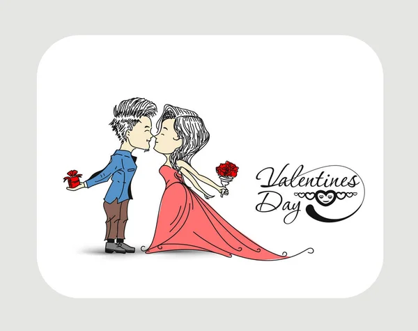 Amantes Románticos Para Día San Valentín Dibujos Animados Dibujado Mano — Vector de stock