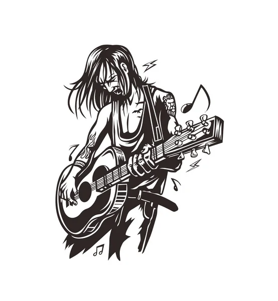 Rockstar Typ Spielt Gitarre Mit Text Bewegt Den Beat Vektorillustration — Stockvektor