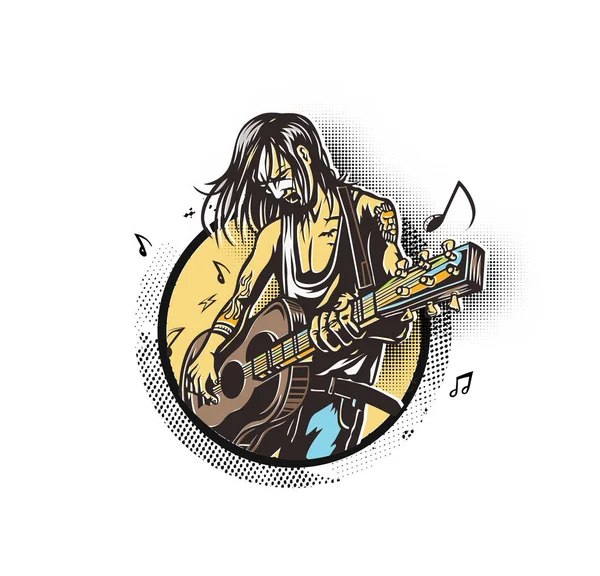 Rockstar Typ Spielt Gitarre Mit Text Bewegt Den Beat Vektorillustration — Stockvektor