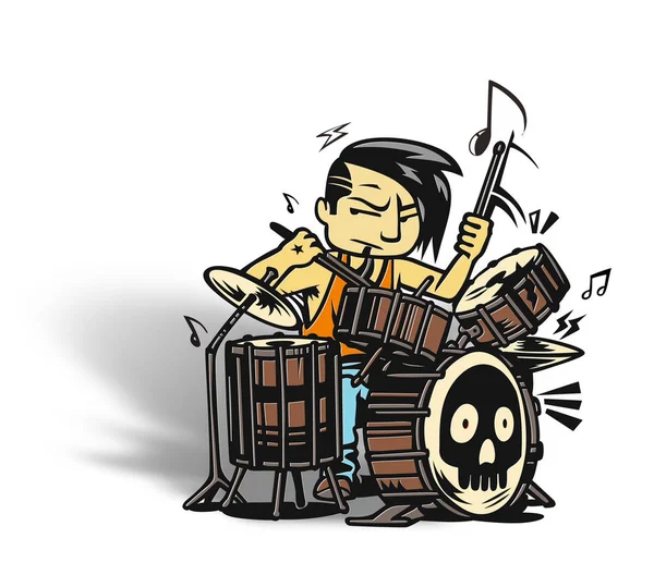 Rockstar Boy Playing Drum Shirt Design Vector Illustration — Stock Vector