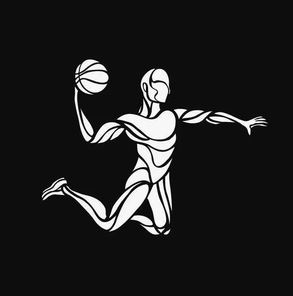 Μπασκετμπολίστας Άλμα Βουτώντας Σιλουέτα Απομονωμένες Εικονογράφηση Διάνυσμα — Διανυσματικό Αρχείο