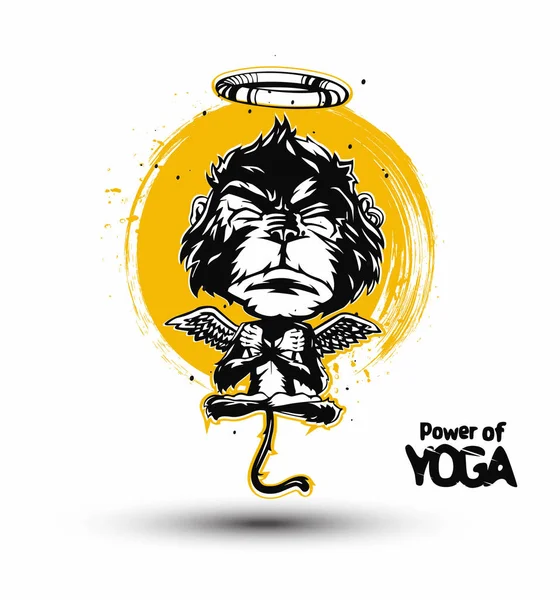 Monkey Isolerad Svart Bakgrund Meditation Apa Yogaställning Vektorillustration — Stock vektor