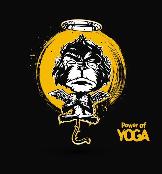 Мавпа Ізольована Чорному Тлі Мавпа Медитації Позі Йоги Векторна Ілюстрація — стоковий вектор