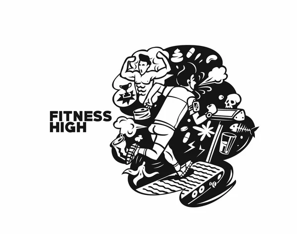 Uomini Che Corrono Macchina Tapis Roulant Palestra Fitness Club Illustrazione — Vettoriale Stock
