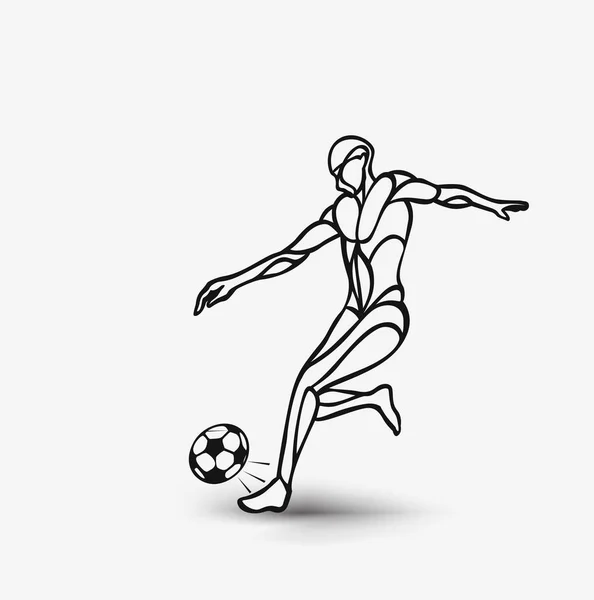 Fußballer Kickt Den Ball Handgezeichnete Silhouette Illustration Vektorhintergrund — Stockvektor