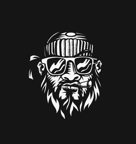 Хипстерская Мода Бородатый Мужчина Портрет Солнцезащитных Очках Ручная Рисованная Векторная — стоковый вектор