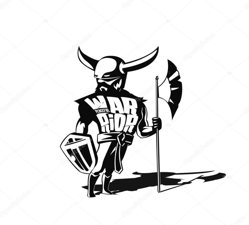 Angry warrior with armor and hoplite shield, Hand Drawn Sketch Vector illustration.