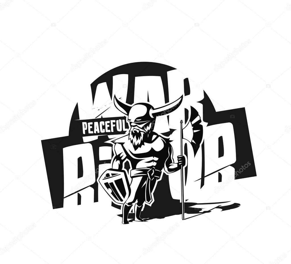 Angry warrior with armor and hoplite shield, Hand Drawn Sketch Vector illustration.