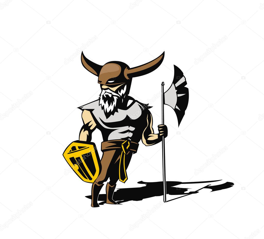 Angry warrior with armor and hoplite shield, Hand Drawn Sketch Vector illustration.