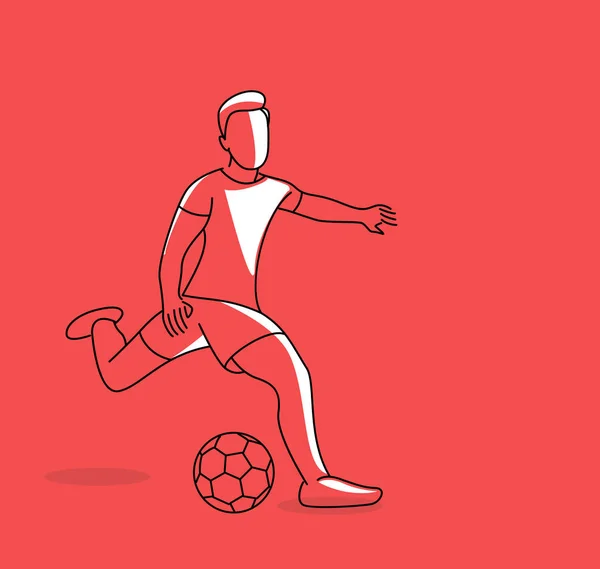 Kicks futbol oyuncu topu, el çekilmiş siluet illustrati — Stok Vektör