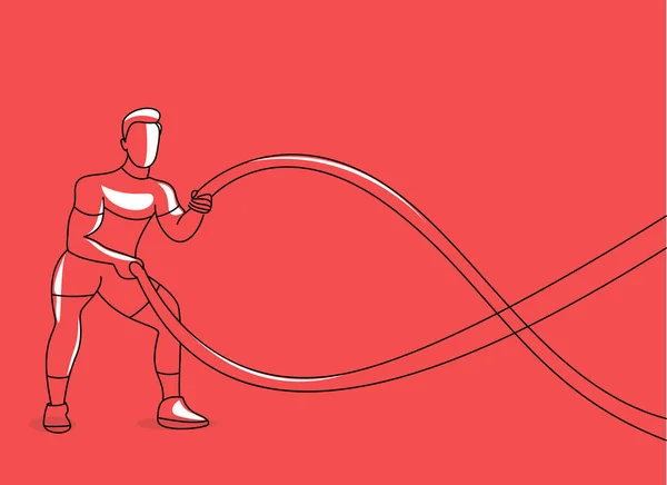 Culturiste fort sportif homme avec corde de combat faire de l'exercice — Image vectorielle
