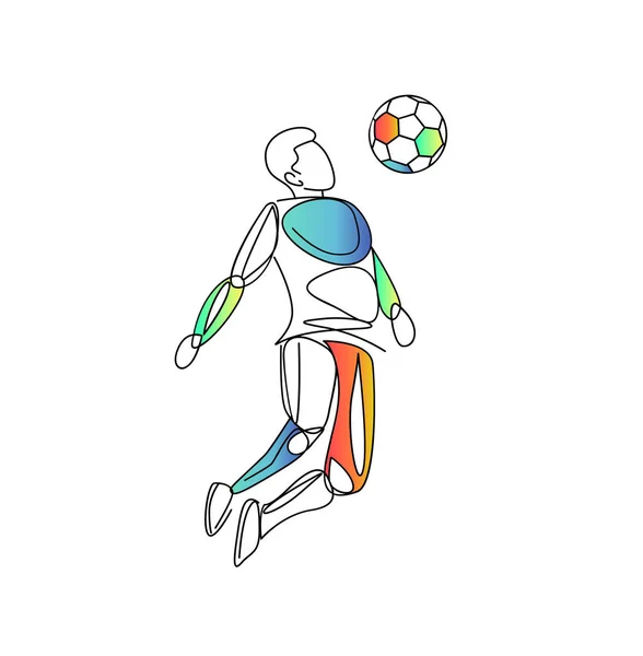 Joueur de football donne un coup de pied au ballon, Flat Line Art silhouette illustr — Image vectorielle