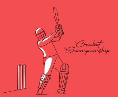 Batsman Kriket Oynama Kavramı - şampiyonluk, Line art desi