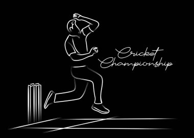 Kriket şampiyonası sporlarında bowling oynar. Line Art tasarımı -