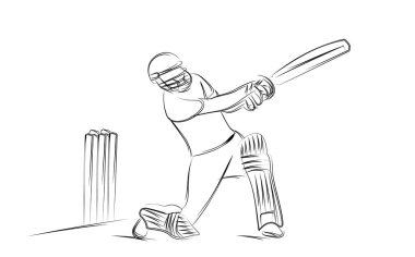 Batsman Kriket Oynama Kavramı - şampiyonluk, Line art desi