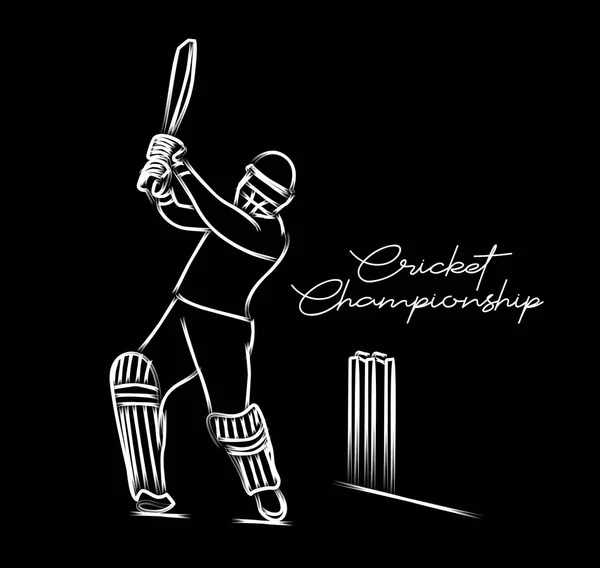 Concept of Batsman playing cricket - championship, Line art desi