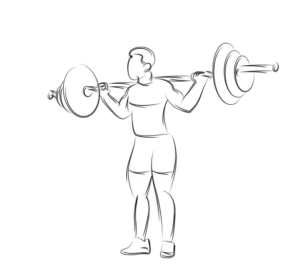 Strong bodybuilder sportsman lifting heavyweight barbell over hi — Stock Vector