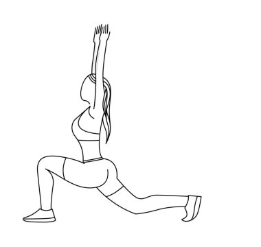 Güzel spor kız egzersizleri çizgi sanat çizim yapıyor, Vektör I