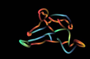Athletic man practicing lomg jump in track and field, vector ill clipart