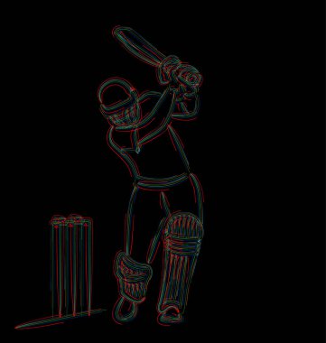 Batsman Kriket Oynama Kavramı - şampiyonluk, Line art desi