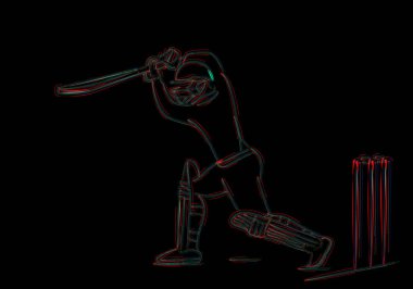 Batsman Kriket Oynama Kavramı - şampiyonluk, Line art desi