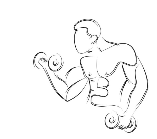 Muscular Man Entrenamiento con Barbell Sport y Actividad Línea de arte Dr — Vector de stock