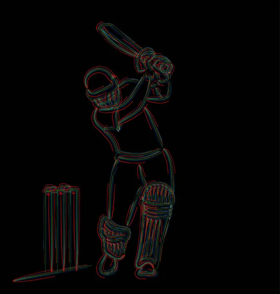 Concept de Batsman jouer au cricket - championnat, Line art desi — Image vectorielle