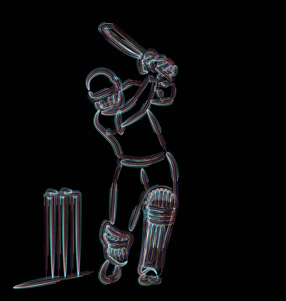 Concetto di Batsman giocare a cricket - campionato, Line art desi — Vettoriale Stock