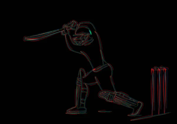 Concept de Batsman jouer au cricket - championnat, Line art desi — Image vectorielle