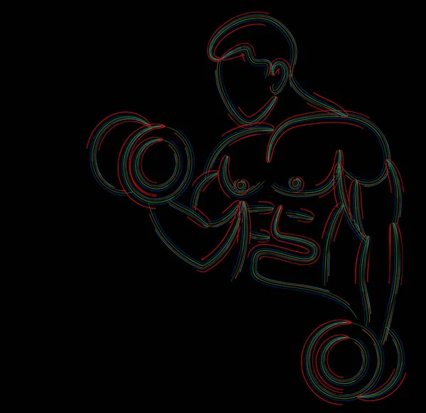 Muscular Man Entrenamiento con Barbell Sport y Actividad Línea de arte Dr — Vector de stock