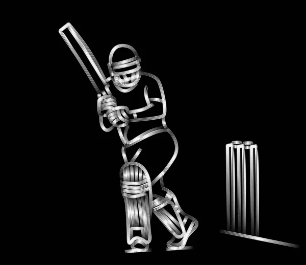 Koncept batsmana hraní kriketu-mistrovský titul, Line Art Desi — Stockový vektor