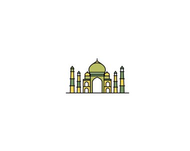 Taj Mahal el çizilmiş, Hindistan Agra-Line sanat vektör illüstrasyon.