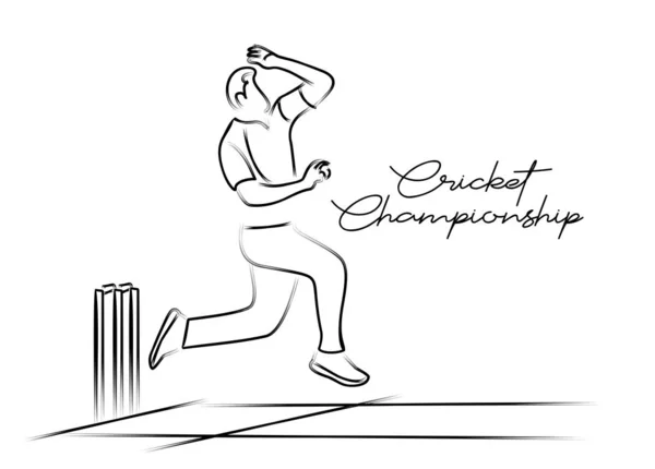 Bowler bowling in cricket championship sports. Line Art design - — Stock Vector