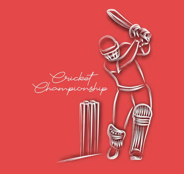 Concept of Batsman Playing Cricket  - championship, Line art des — Stock Vector