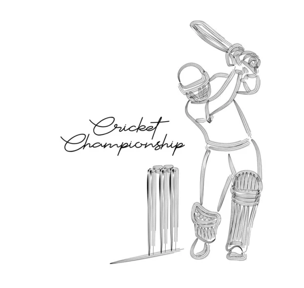 Concetto di Batsman Giocare a Cricket - campionato, Line art des — Vettoriale Stock