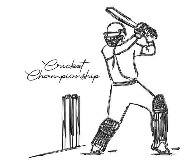 Concetto di Batsman Giocare a Cricket - campionato, Line art des — Vettoriale Stock