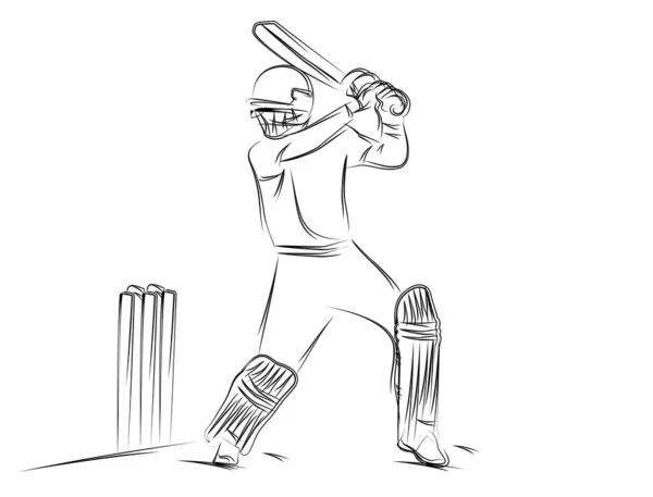 Concepto de Batsman jugando cricket - campeonato, Line art desi — Archivo Imágenes Vectoriales