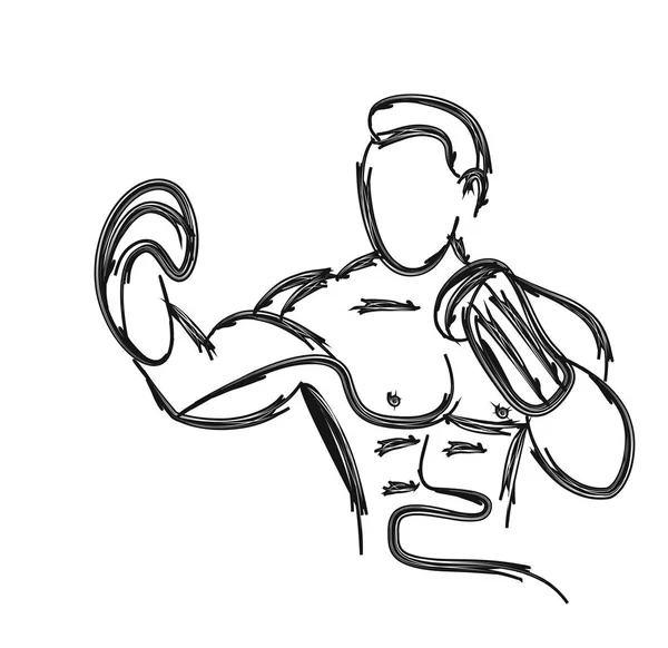 拳击手战斗机线绘制线艺术矢量插图. — 图库矢量图片