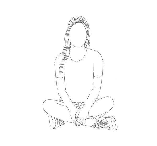 Femme assise sur le sol, Conception vectorielle d'art en ligne plate . — Image vectorielle