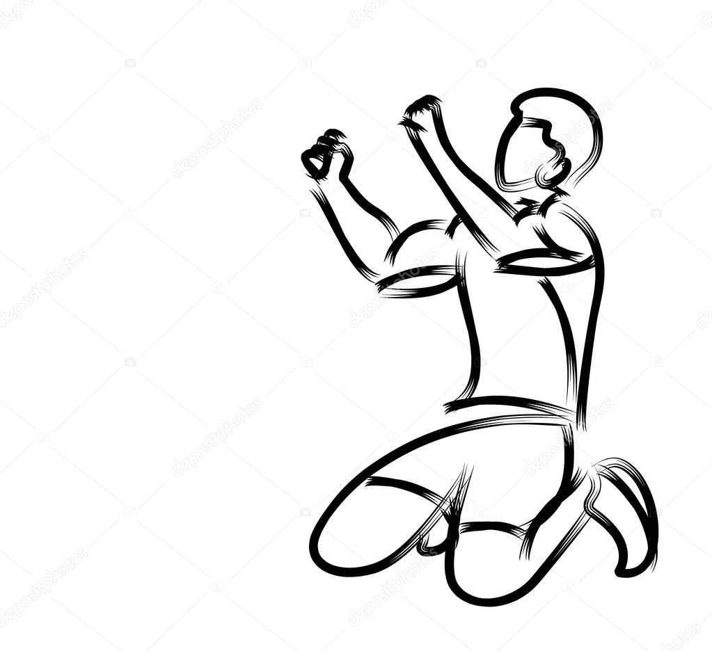 Soccer Player Celebrating - Line art vector illustration.